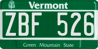 VT license plate ZBF526