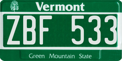 VT license plate ZBF533