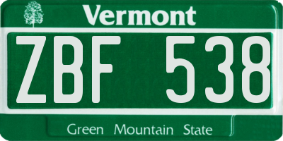 VT license plate ZBF538
