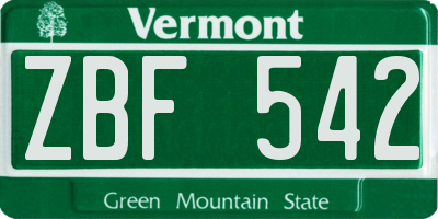 VT license plate ZBF542