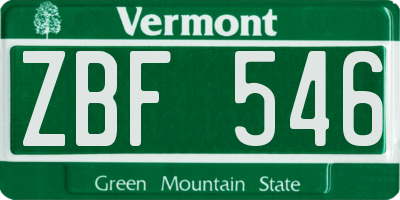 VT license plate ZBF546