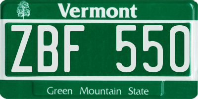VT license plate ZBF550