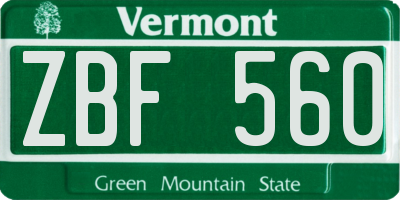 VT license plate ZBF560