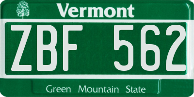 VT license plate ZBF562