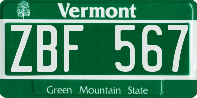 VT license plate ZBF567