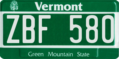 VT license plate ZBF580