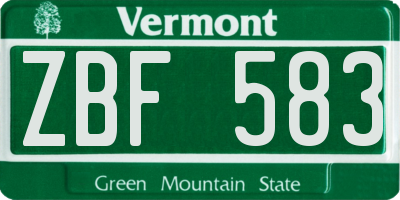 VT license plate ZBF583