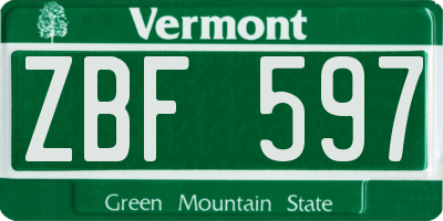 VT license plate ZBF597