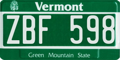 VT license plate ZBF598