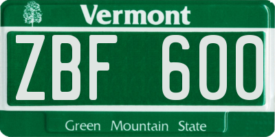 VT license plate ZBF600