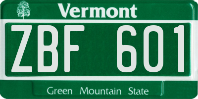 VT license plate ZBF601
