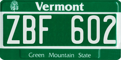 VT license plate ZBF602