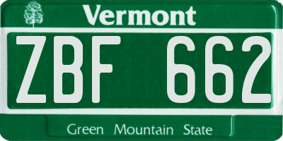 VT license plate ZBF662
