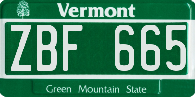 VT license plate ZBF665