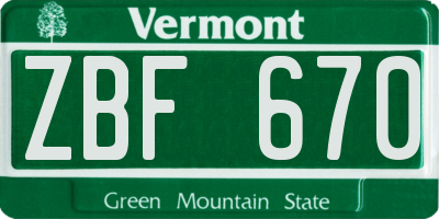 VT license plate ZBF670