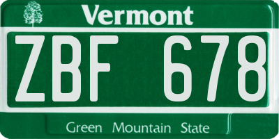 VT license plate ZBF678