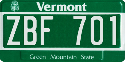 VT license plate ZBF701