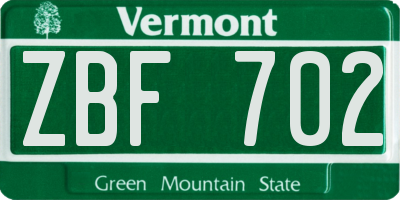 VT license plate ZBF702