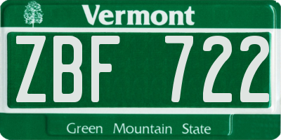 VT license plate ZBF722
