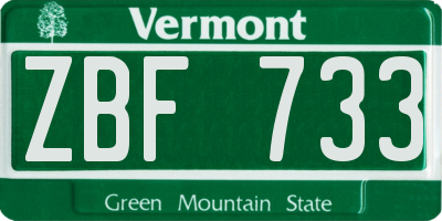 VT license plate ZBF733