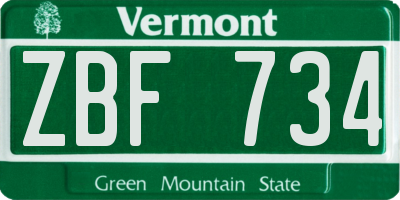 VT license plate ZBF734