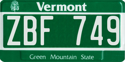 VT license plate ZBF749