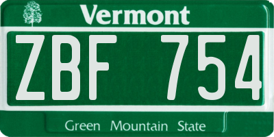 VT license plate ZBF754
