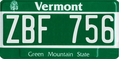 VT license plate ZBF756