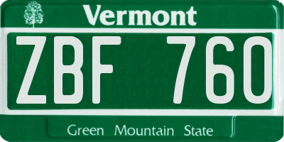 VT license plate ZBF760