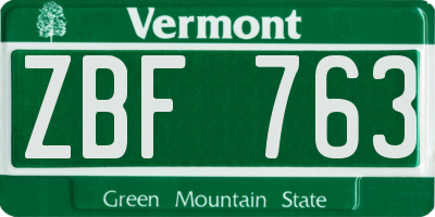 VT license plate ZBF763