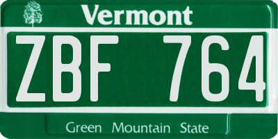 VT license plate ZBF764
