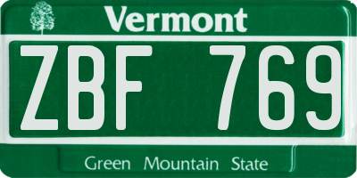 VT license plate ZBF769