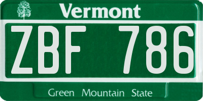 VT license plate ZBF786