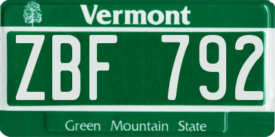 VT license plate ZBF792
