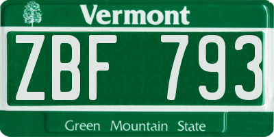 VT license plate ZBF793