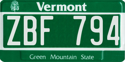 VT license plate ZBF794