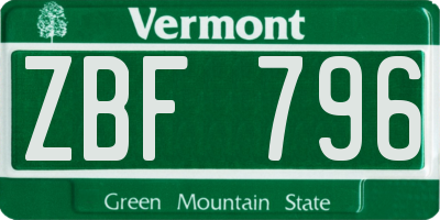 VT license plate ZBF796