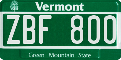 VT license plate ZBF800