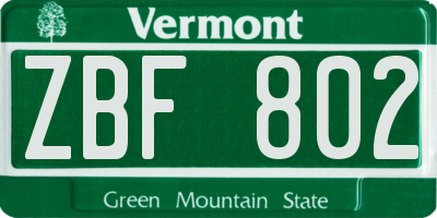 VT license plate ZBF802