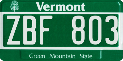 VT license plate ZBF803