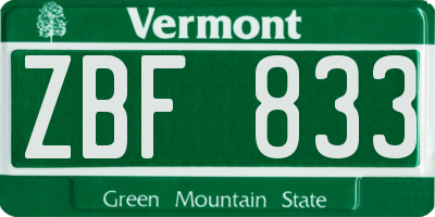 VT license plate ZBF833