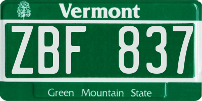 VT license plate ZBF837