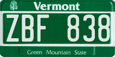 VT license plate ZBF838