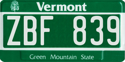 VT license plate ZBF839