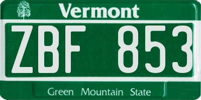 VT license plate ZBF853