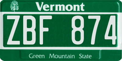 VT license plate ZBF874