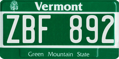 VT license plate ZBF892