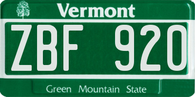 VT license plate ZBF920