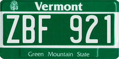 VT license plate ZBF921