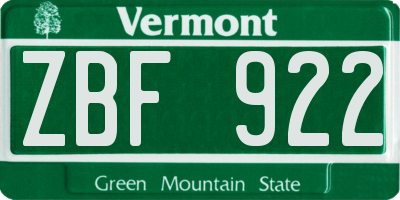 VT license plate ZBF922